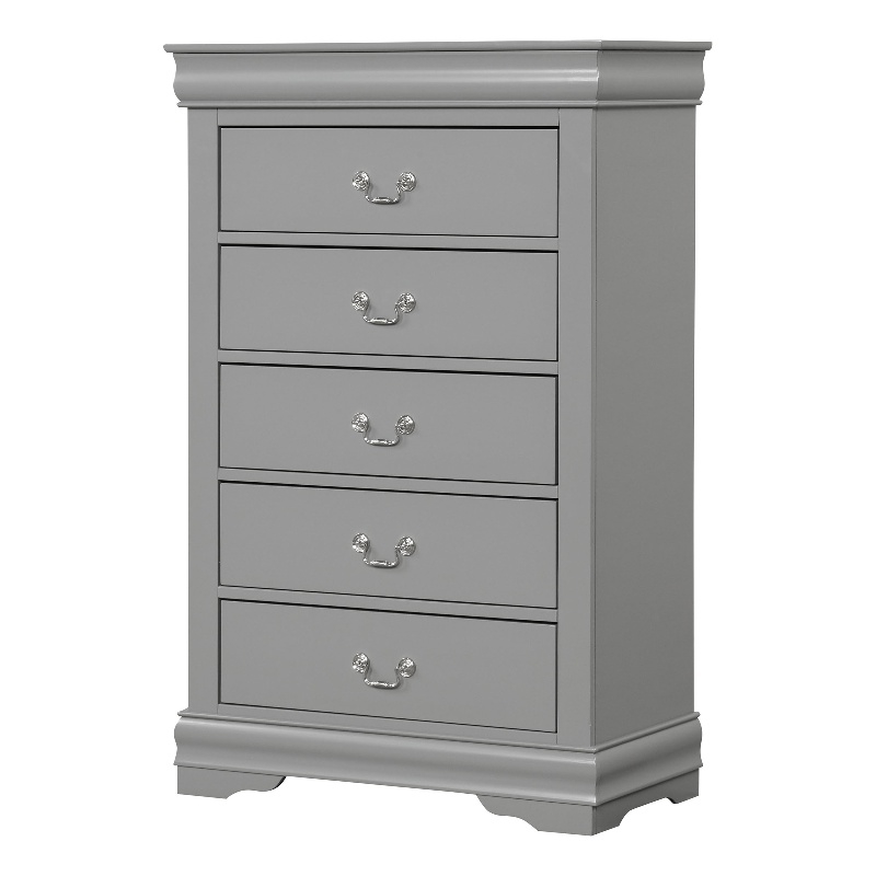 Pemberly Row Solid Wood Dovetail 5-Drawer Chest with Storage in Gray