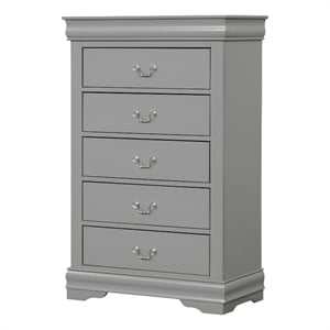 Pemberly Row Solid Wood Dovetail 5-Drawer Chest with Storage in Gray