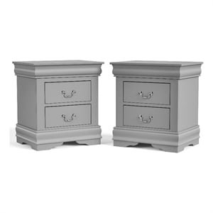 Pemberly Row Solid Wood 2-Drawer Nightstand in Gray (Set of 2)
