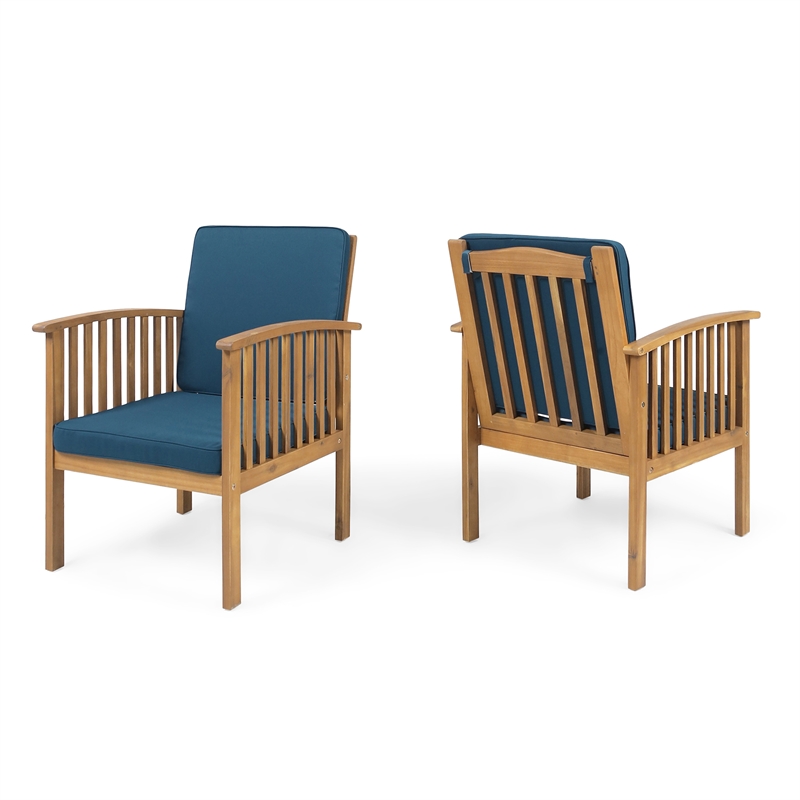 Pemberly Row Acacia Wood Outdoor Club Chair with Rope Accents Set of 2