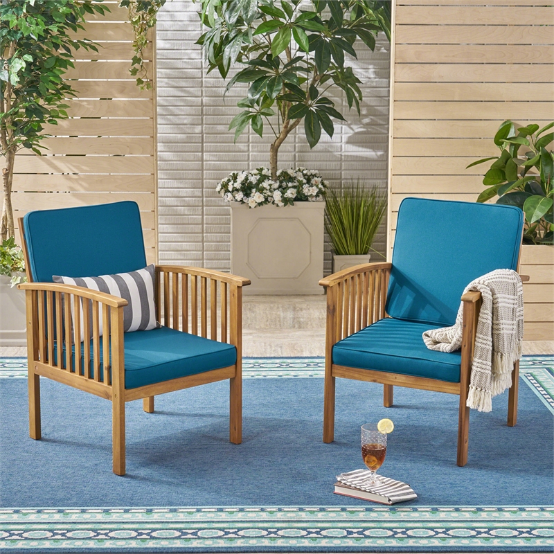 Pemberly Row Acacia Wood Outdoor Club Chair with Rope Accents Set of 2