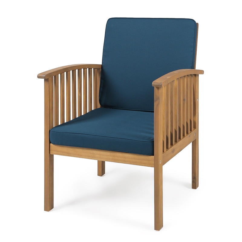 Pemberly Row Acacia Wood Outdoor Club Chair with Rope Accents Set of 2