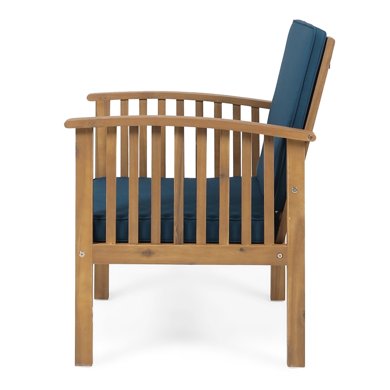 Pemberly Row Acacia Wood Outdoor Club Chair with Rope Accents Set of 2