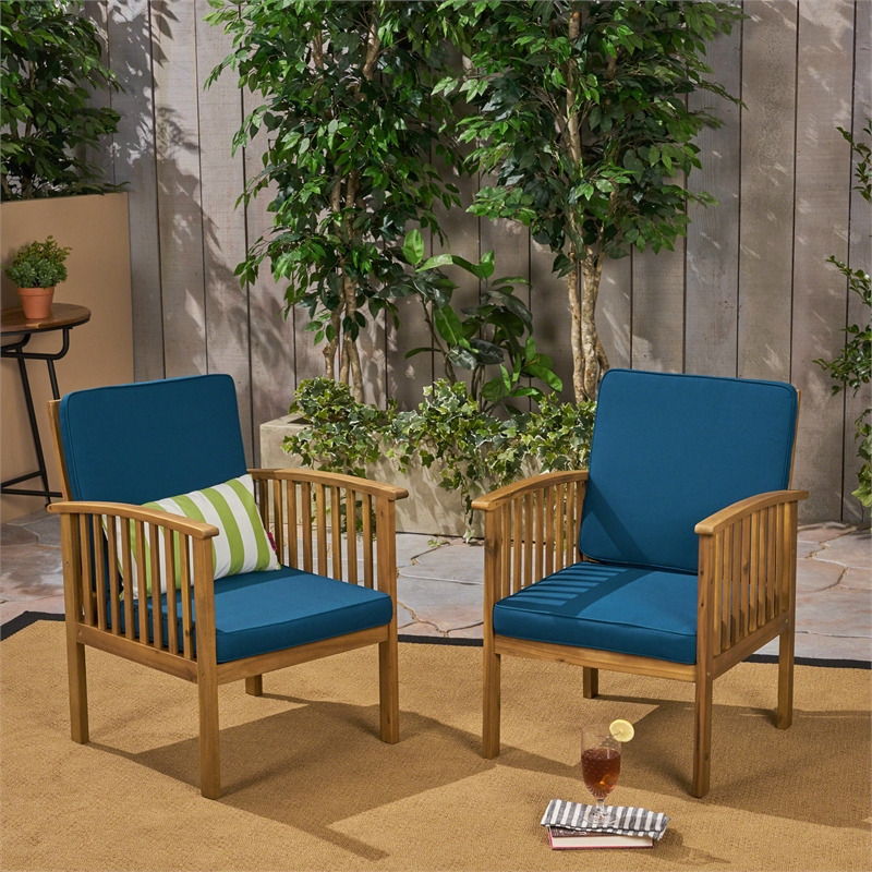 Pemberly Row Acacia Wood Outdoor Club Chair with Rope Accents Set of 2