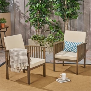 Pemberly Row Acacia Wood Outdoor Club Chair with Cushions and Rope Accents