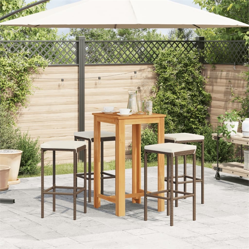 Pemberly Row 5 Piece Solid Acacia Wood Bar Set in Brown/Cream