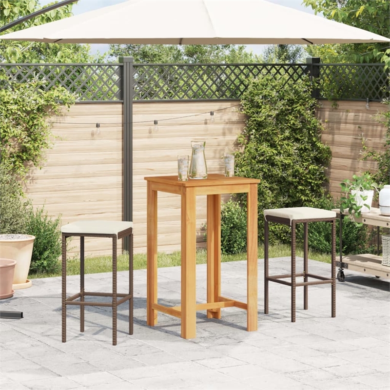 Pemberly Row 3 Piece Solid Acacia Wood Bar Set in White/Brown/Cream
