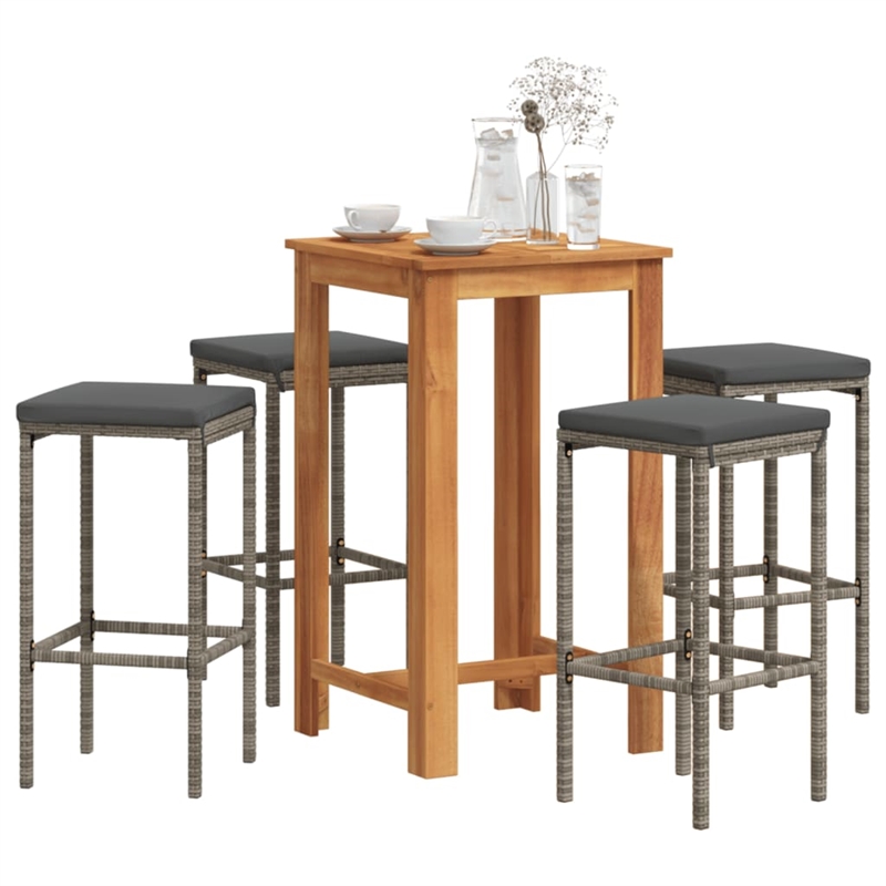 Pemberly Row 5 Piece Solid Acacia Wood Bar Set in Gray/Anthracite