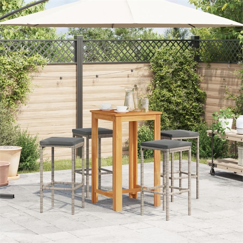 Pemberly Row 5 Piece Solid Acacia Wood Bar Set in Gray/Anthracite