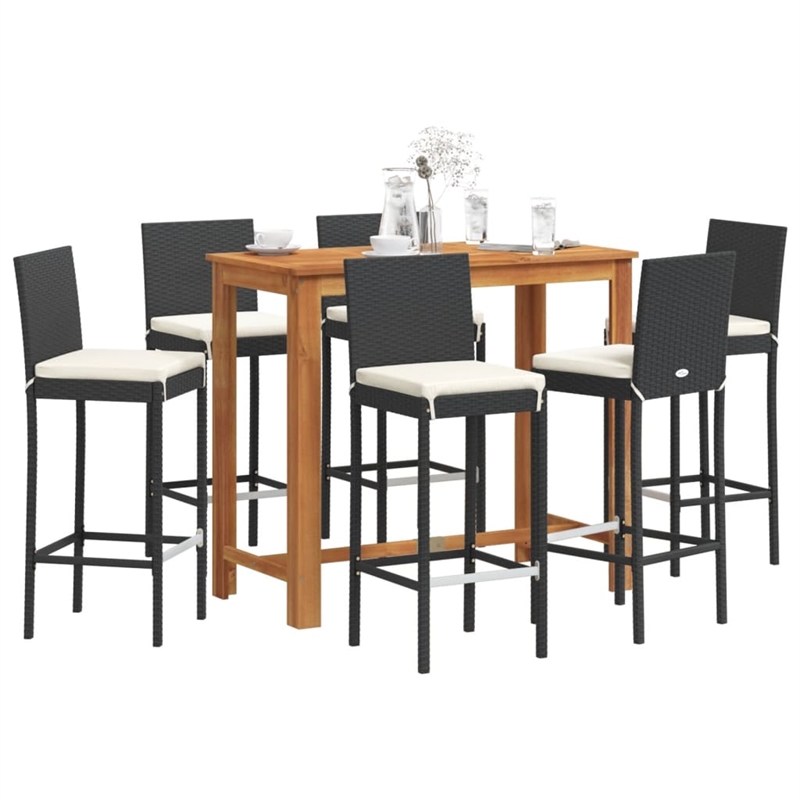 Pemberly Row 7 Piece Outdoor Patio Bar Set with Storage in Black
