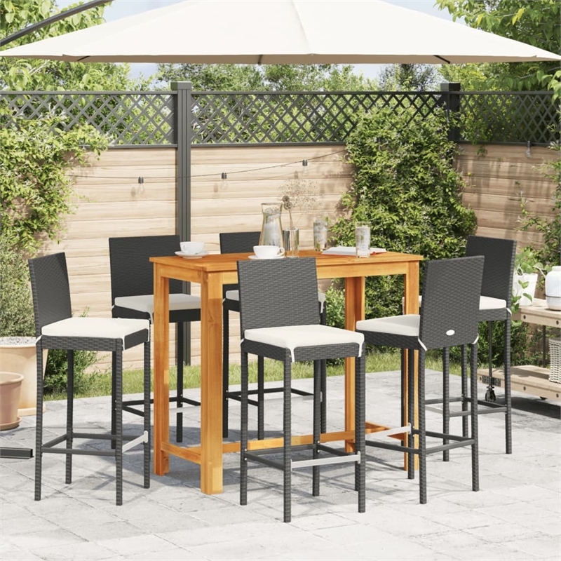 Pemberly Row 7 Piece Outdoor Patio Bar Set with Storage in Black