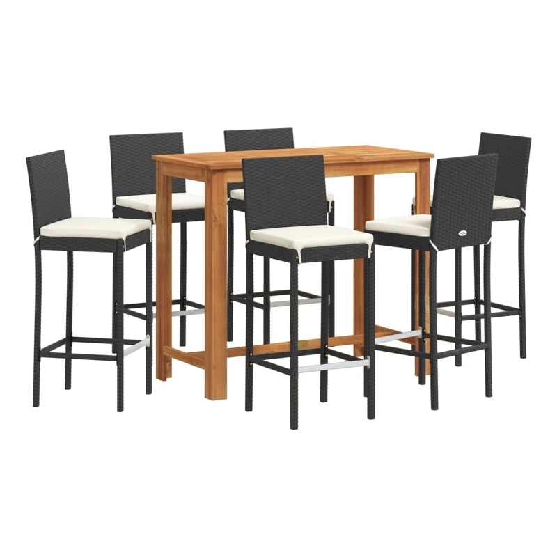 Pemberly Row 7 Piece Outdoor Patio Bar Set with Storage in Black