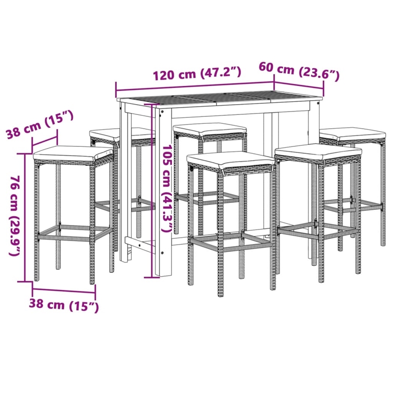 Pemberly Row Premium 7 Piece Solid Acacia Wood Bar Set in Brown