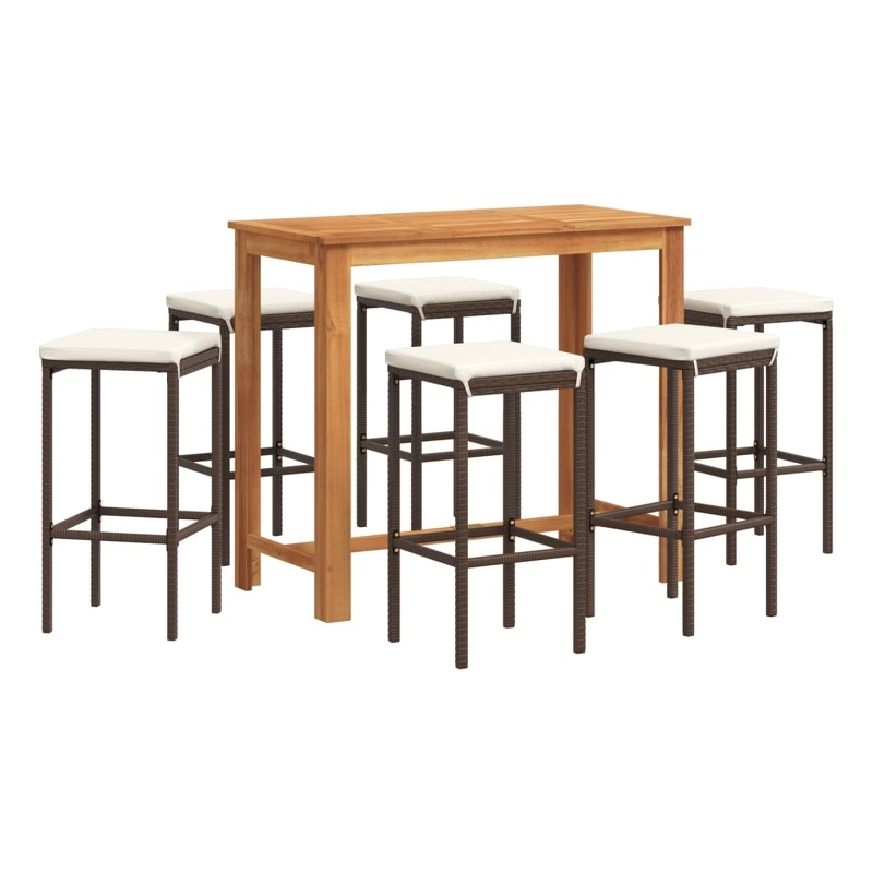Pemberly Row Premium 7 Piece Solid Acacia Wood Bar Set in Brown