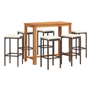 Pemberly Row Premium 7 Piece Solid Acacia Wood Bar Set in Brown