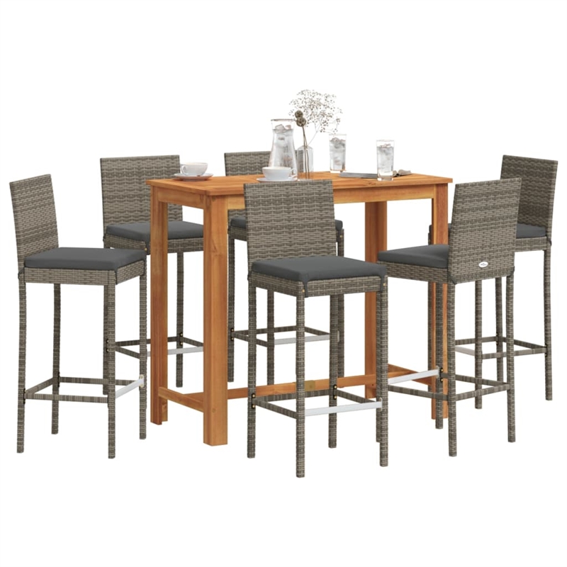 Pemberly Row 7 Piece Solid Acacia Wood Bar Set in Gray/Anthracite
