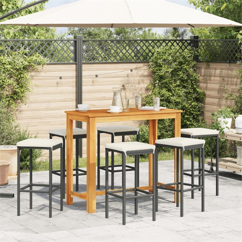 Pemberly Row 7 Piece Solid Acacia Wood Bar Set in Black/White/Cream