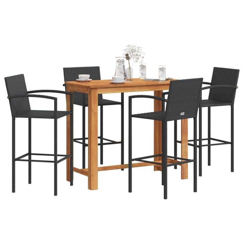 Pemberly Row Premium 5 Piece Solid Acacia Wood Bar Set in Black