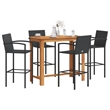 Pemberly Row Premium 5 Piece Solid Acacia Wood Bar Set in Black