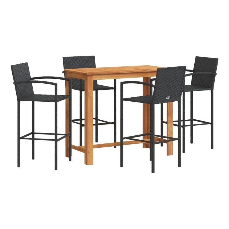 Pemberly Row Premium 5 Piece Solid Acacia Wood Bar Set in Black