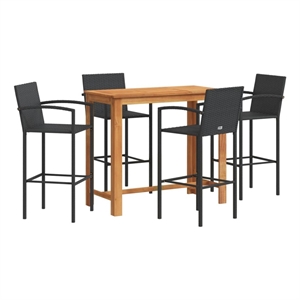 Pemberly Row Premium 5 Piece Solid Acacia Wood Bar Set in Black