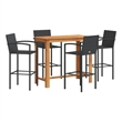 Pemberly Row Premium 5 Piece Solid Acacia Wood Bar Set in Black