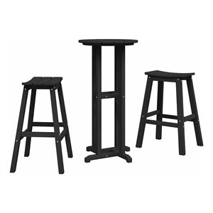 Pemberly Row 3 Piece Garden Outdoor Patio Bar Set with Storage in Black