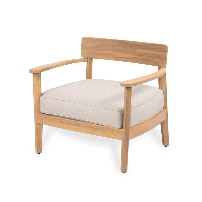 Pemberly Row Acacia Wood Outdoor Club Chair with Seat Cushion