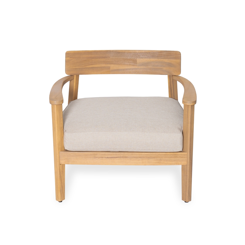 Pemberly Row Acacia Wood Outdoor Club Chair with Seat Cushion