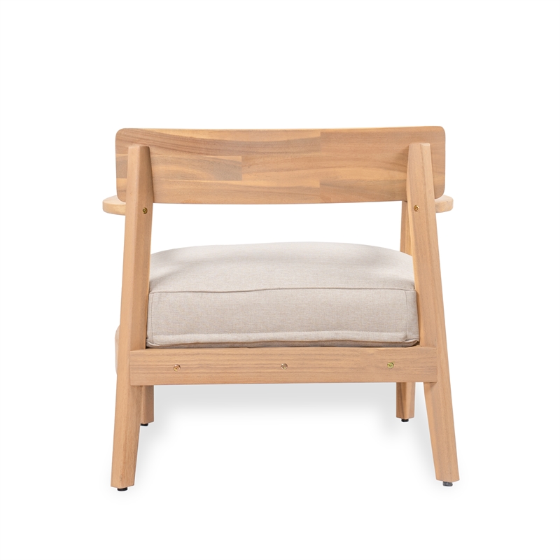 Pemberly Row Acacia Wood Outdoor Club Chair with Seat Cushion