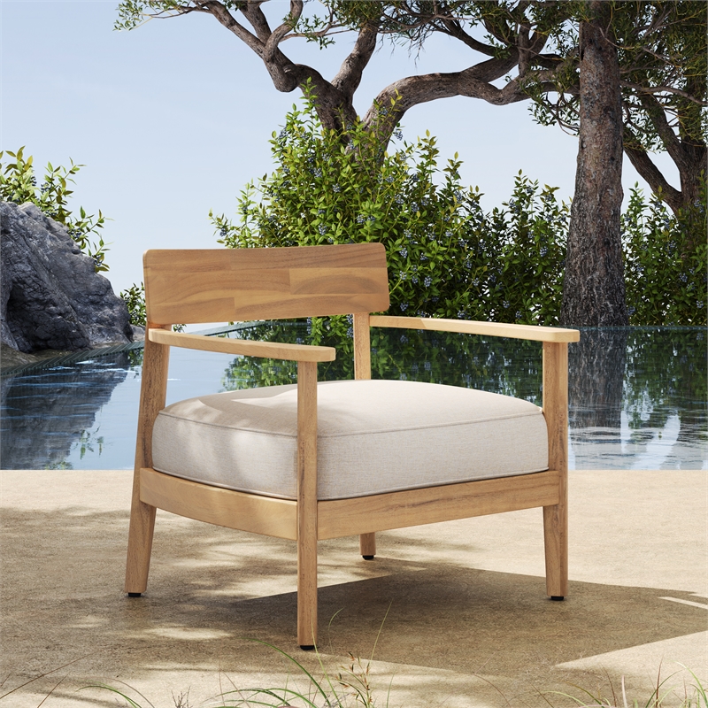 Pemberly Row Acacia Wood Outdoor Club Chair with Seat Cushion