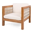 Pemberly Row Outdoor Acacia Club Chair with Rope Arms and Cushions