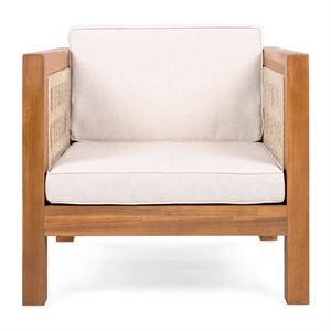 Pemberly Row Outdoor Acacia Club Chair with Rope Arms and Cushions