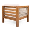 Pemberly Row Outdoor Acacia Club Chair with Rope Arms and Cushions