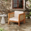Pemberly Row Acacia Wood Outdoor Club Chair with Beige Cushions