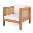 Pemberly Row Acacia Wood Outdoor Club Chair with Beige Cushions