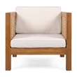 Pemberly Row Acacia Wood Outdoor Club Chair with Beige Cushions