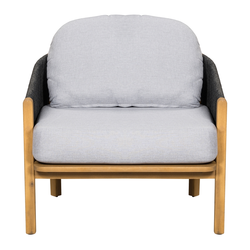 Pemberly Row Upholstered Outdoor Wood Club Chair with Gray Cushion