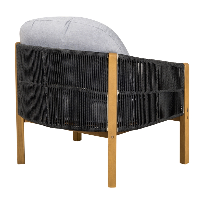 Pemberly Row Upholstered Outdoor Wood Club Chair with Gray Cushion