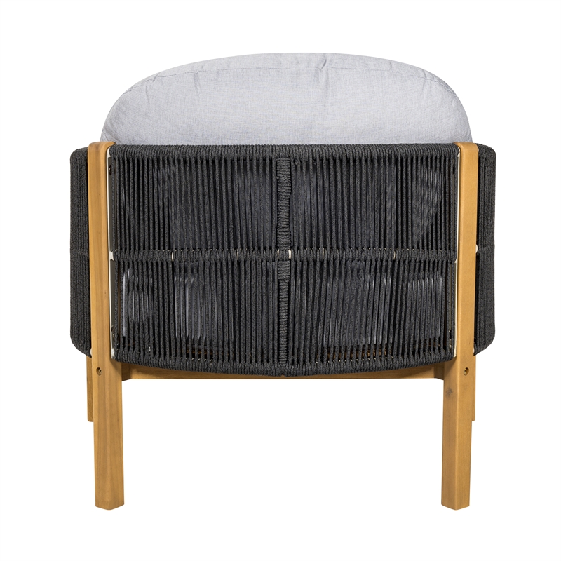 Pemberly Row Upholstered Outdoor Wood Club Chair with Gray Cushion