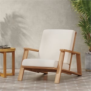 Pemberly Row Modern Upholstered Barrel Chair with Wood Frame in Beige