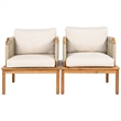 Pemberly Row Set of 2 Acacia Wood Outdoor Rope Club Chairs with Cushions
