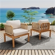 Pemberly Row Set of 2 Acacia Wood Outdoor Rope Club Chairs with Cushions