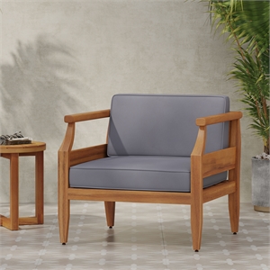 Pemberly Row Upholstered Outdoor Acacia Wood Club Chairs with Cushions