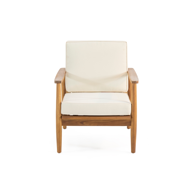Pemberly Row Outdoor Acacia Wood Club Chairs with Thick Cushions