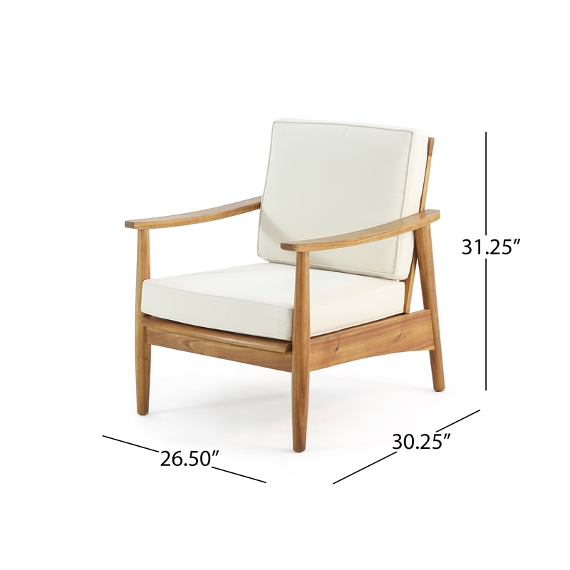 Pemberly Row Outdoor Acacia Wood Club Chairs with Thick Cushions