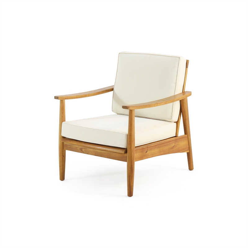 Pemberly Row Outdoor Acacia Wood Club Chairs with Thick Cushions