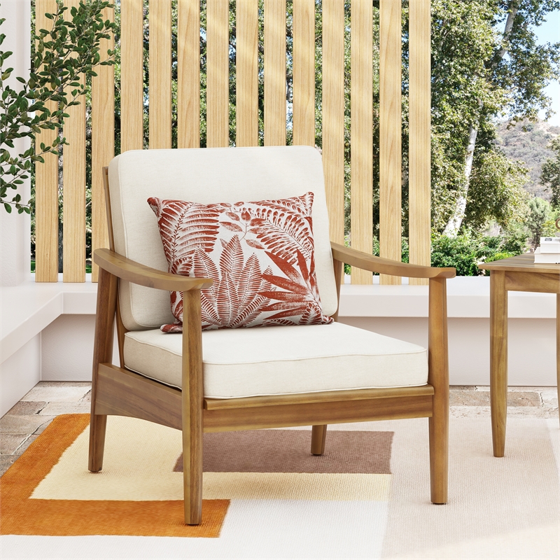 Pemberly Row Outdoor Acacia Wood Club Chairs with Thick Cushions