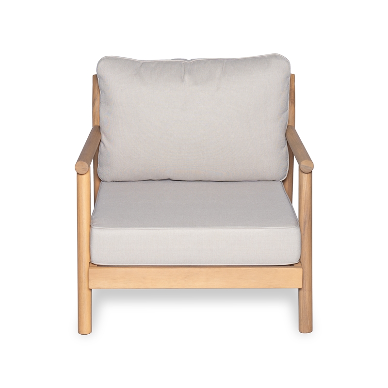 Pemberly Row Acacia Wood Patio Club Chair with Beige Cushions