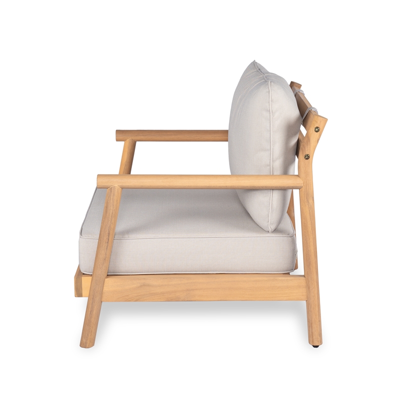 Pemberly Row Acacia Wood Patio Club Chair with Beige Cushions